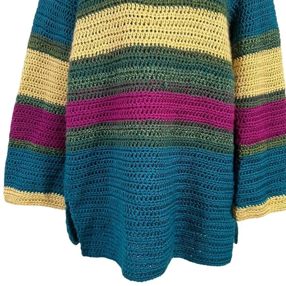 Chunky Hand-Knit Color Block Sweater - Picture 3 of 12
